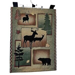 Wall Deco Tapestry USA made. Deers, Bear, Trees. Leafs. Vintage. FallWinterTheme